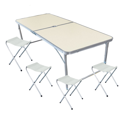 Mesa Plegable Aluminio 120x60cm 4 Banquetas Camping Bz3