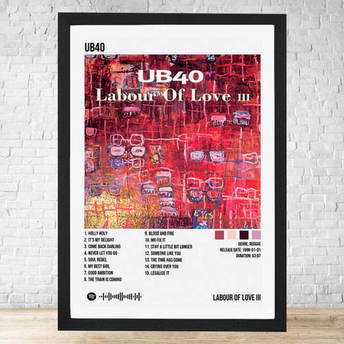 Cuadro Ub40 Labour Of Love Iii 30x40 Con Vidrio Y Marco C963 Negro Moderno