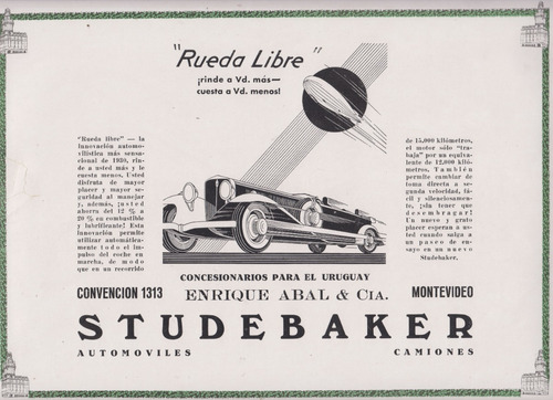 1930 Publicidad De Autos Studebaker Uruguay Zeppelin Diseño