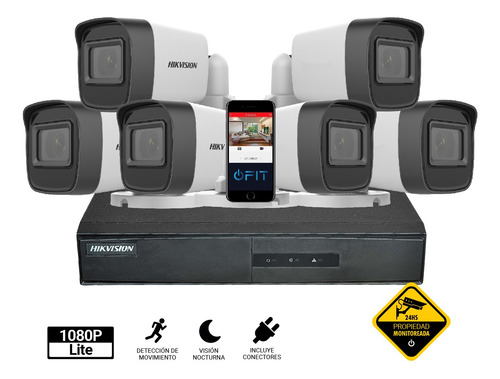 Imagen 1 de 9 de Camara Seguridad Kit Hikvision Dvr 8 Canales + 6 Bullet 720p