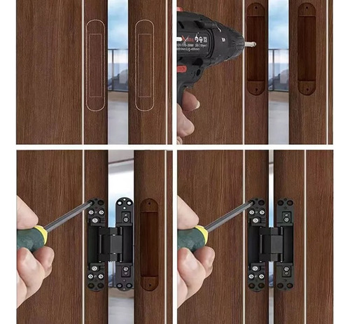 Bisagra Metálico Oculta Para Puerta Ajustable 3d 180° Negra