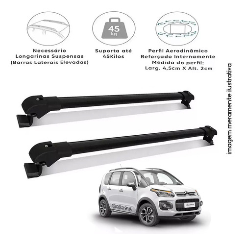 Rack Teto Travessa Bagageiro Slim Preto Aircross 2010 À 2018