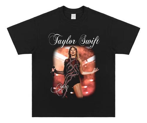 Playera Negro Oversized Taylorswift 17 Corta Music Tshirt