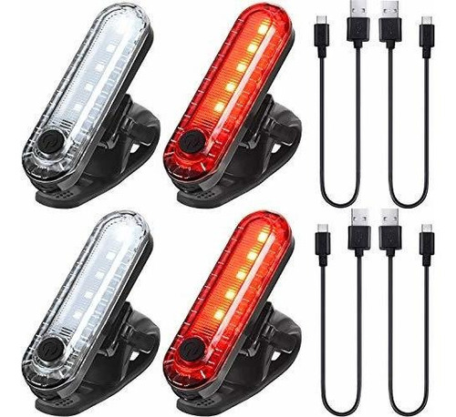 4 Piezas Usb Recargable Led Luz De Bicicleta Trasera