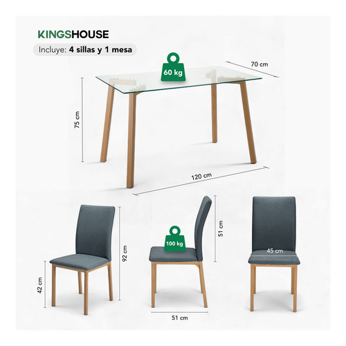 Juego De Comedor Con 4 Sillas Tapizadas Estilo Compacto