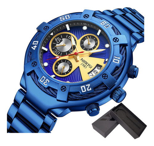 Relojes Nibosi Business Chronograph a prueba de agua, color de fondo azul