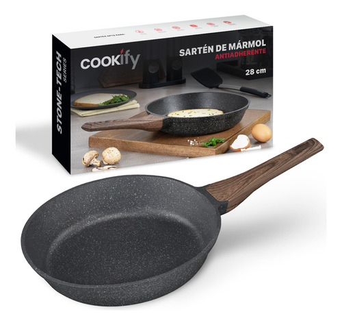 Sartén Antiadherente 28 cm Cookify | Stone-Tech Series | Libre de PFOA, Cocina Saludable. Color Mármol Negro