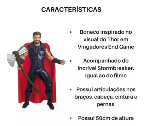 Boneco Thor Endgame Com Martelo Top - Articulado 50 Cm