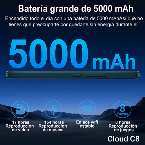 Smartphone Cloud C8 32gb 6gb Ram (3+3) Android 13 Batería 5000mah Libre Regalo Audífonos Bluetooth Gratis Promocion Celular Barato Negro