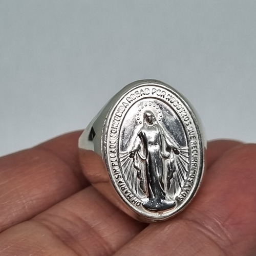 Imagen 2 de 8 de Anillo Plata Medalla Milagrosa Ovalado Tipo Sello