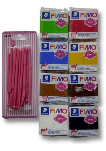 Set De 8 Arcilla Polimerica Fimo Soft + 14 Estecas