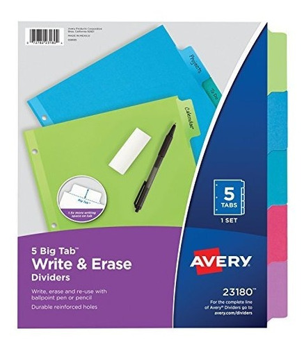 Avery Big Tab Escribir Y Borrar Separadores, 5 Multicolor Pe