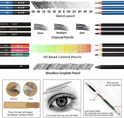 Set De 145 Piezas Profesionales Lapices Para Dibujo H & B