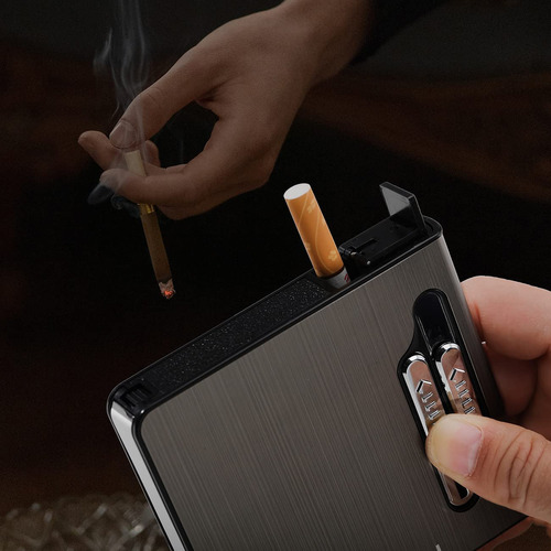Cigarrera Automatica Con Encendedor De Arco Recargable_negro