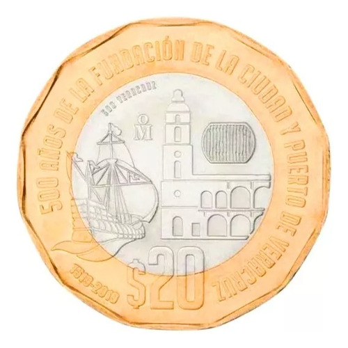 Moneda Bimetalica $20 2019 Fundacion Cd Y Puerto De Veracruz