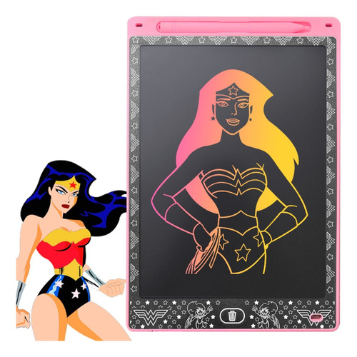 Lousa Mágica Led Lcd Mulher Maravilha Rosa Tablet + Caneta