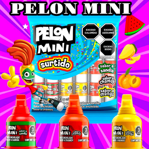 Pelon Pelo Rico Mini Mix Sandia Mango Champy 18pz De 13gr