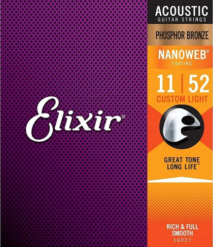 Encordoamento Elixir 011 P. Bronze Violão Aço Nanoweb 16027 