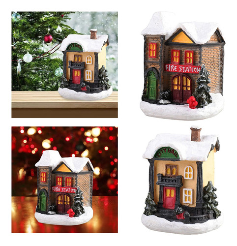Escena De Navidad De Resina Casa Led Light Village Set