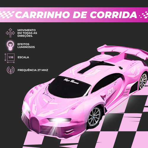 Carrinho De Controle Remoto Drift Brinquedo Corrida Veloz Com Luz Recarregavel Rosa Menina Kizumba