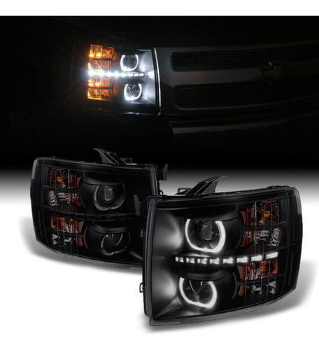 Halo Proyector Exclusivo Color Negro Humo Para Chevy Pickup