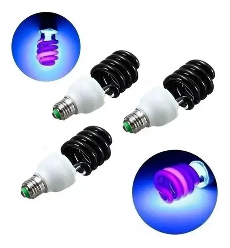 Pack3 Ampolleta Ultravioleta Soquete Normal Luz Negra E27 Uv