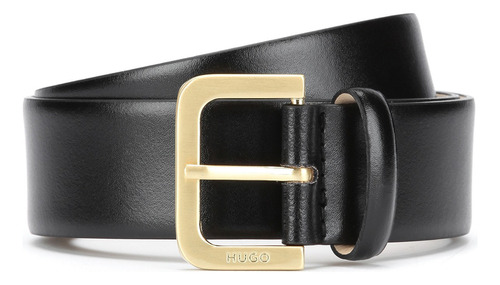 Cinturón De Piel Italiana Con Hebilla Grabada Color Negro Diseño De La Tela Liso Talla 75.0