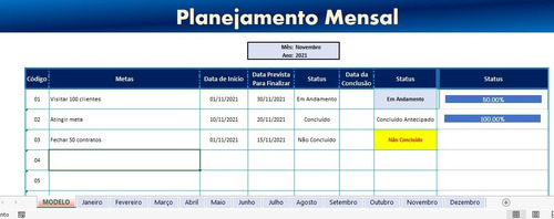 Planilha De Excel De Planejamento Mensal De Suas Tarefas