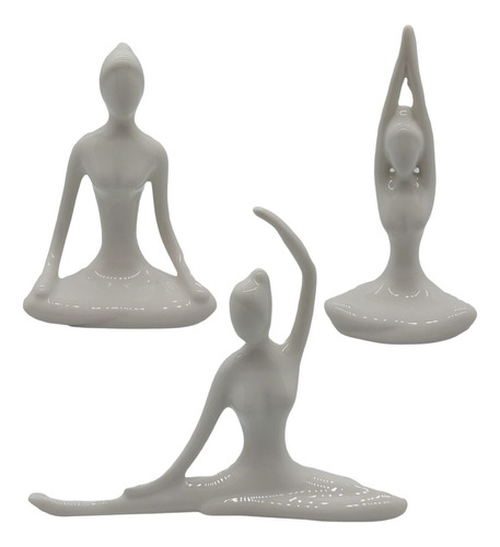 Kit 3 Estátuas Yoga Meditação Zen Sala Quarto Aparador Ioga Cor Branco