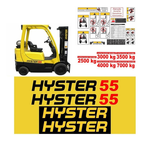 Kit Adesivo Empilhadeira Hyster 55 Completo + Etiquetas Mk