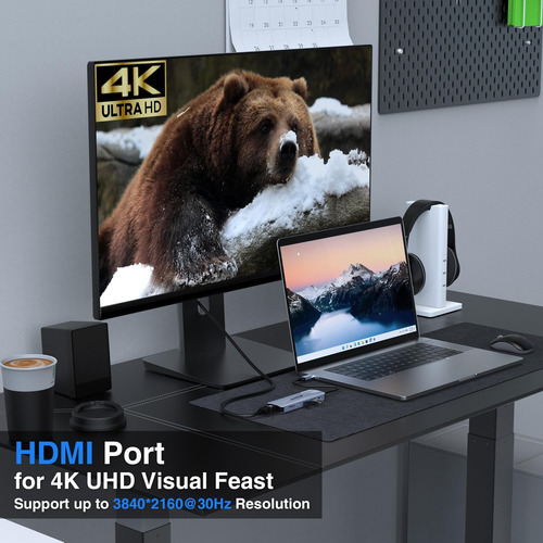 Hub Usb C 6 En 1, Adaptador Usb C Para Doble Monitor, Estaci