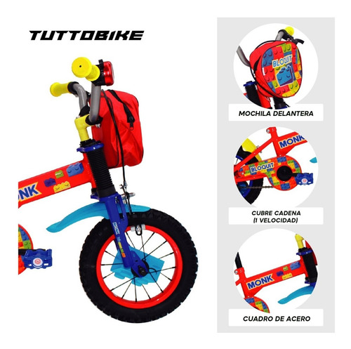 Imagen 3 de 8 de Bicicleta Para Niños Bloquit Rodada 12 1 Velocidad Monk