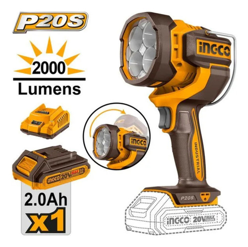 Lanterna Bateria 20v 2000 Lumens Cwli20881-9 Ingco