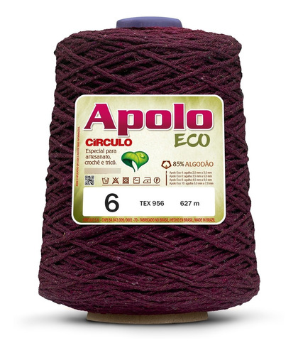 1 Novelo Barbante Apolo Eco 6 (627 Mt) - Circulo Cor 7136 - MARSALA