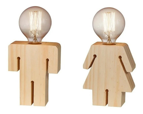 Lampara Velador Infantil Moderno Nene Nena Madera Figura Car