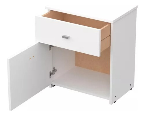 Mesa De Luz 1 Cajón + 1 Puerta Dakar 47 X 31 X 55 Mosconi Acabado Melamina Color Blanco
