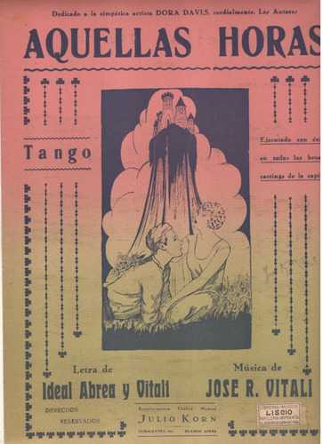 Partitura Orig. Del Tango Aquéllas Horas De José R. Vitali