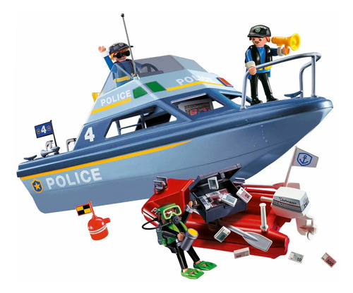 Playmobil City Life Lancha De Policia Int 71394 Intek Color Azul