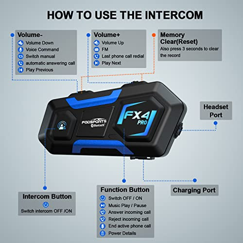Auricular Bluetooth Motocicleta Fx4 Pro 1200m Intercom...
