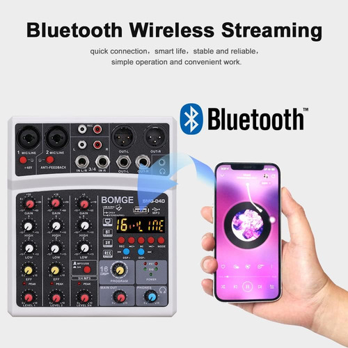 Mini Mezclador De Audio Bluetooth Dj De 4 Canales Con Efecto