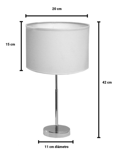 Imagen 2 de 10 de Lampara Velador Mesa Cromo Apto Led Con Pantalla Blanca