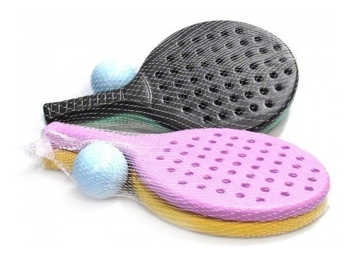 Juego Paletas Plastico Tipo Paddle Con Pelota Y Bolsa De Red