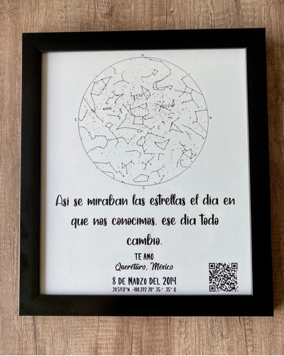 Cuadro Enmarcado Mapa Estelar Con Código Qr Canción Favorita