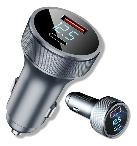 Carregador Veicular Usb-c Pd Usb Marca A'gold Turbo 60w Display Led Cor P Cor Prateado Prata