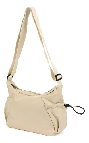 Bandolera Canva Modelo Mykonos De Nylon Con Bolsillo 30553 Crema Lisa