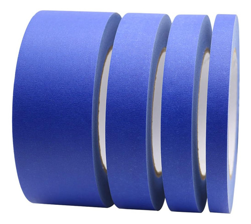 Bomei Pack 4 Pack Blue Painters Tape, 1/2  3/4  1 2 X 60yds,