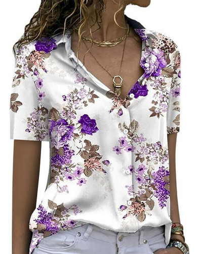 Camisa Estampada De Manga Corta Con Estampado Floral Top Wis