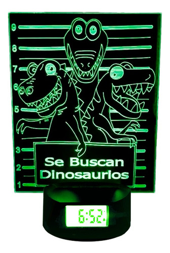 Lampara 3d Dinosaurios Divertidos Base Reloj + Control