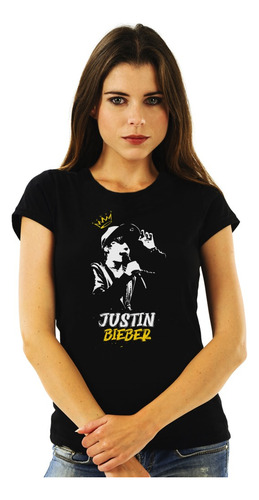 Polera Mujer Justin Bieber Crown Stencil Pop Impresión Direc