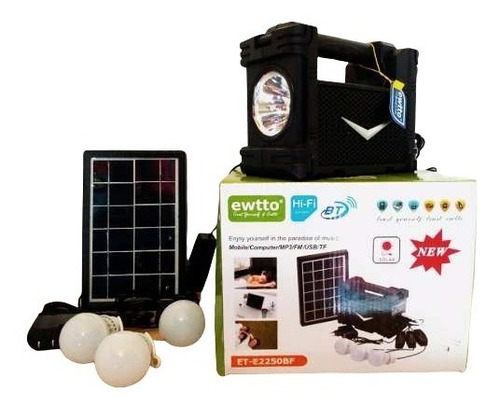 Kit Solar Portátil + Panel Solar + 4 Focos + Radio Fm Bt